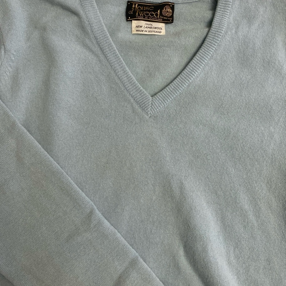 Vintage House Of Tweed Made In Scotland Women Baby Blue Lambswool Sweater Small
